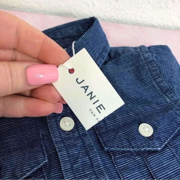 NWT Janie and Jack shirt roll-cuff navy blue striped button up size 3-6 months - Picture 9 of 11